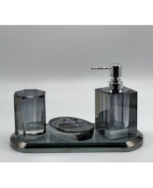  Accessoire SDB 4 pcs en Cristal Gris