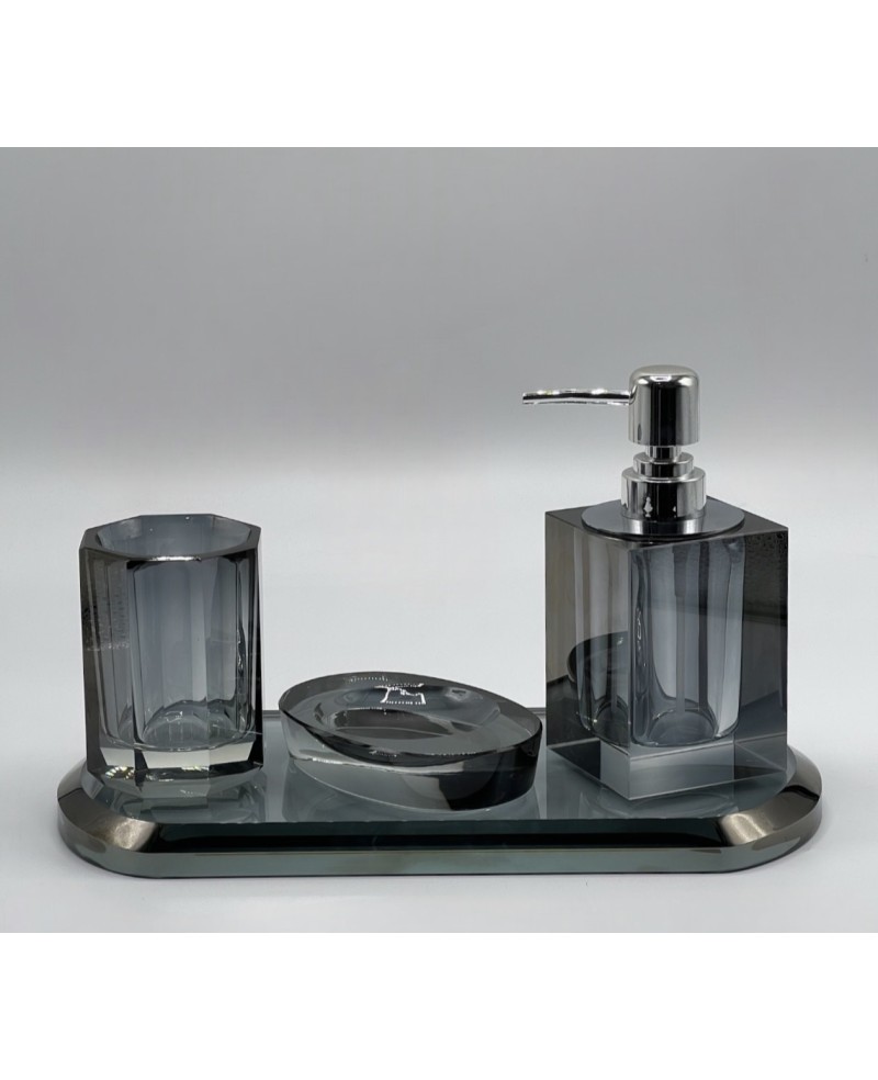 Accessoire SDB 4 pcs en Cristal Gris