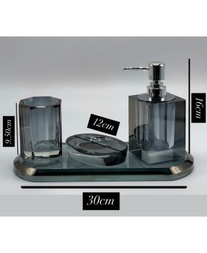 Accessoire SDB 4 pcs en Cristal Gris