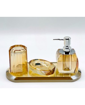  Accessoire SDB 4 pcs en Cristal Doré