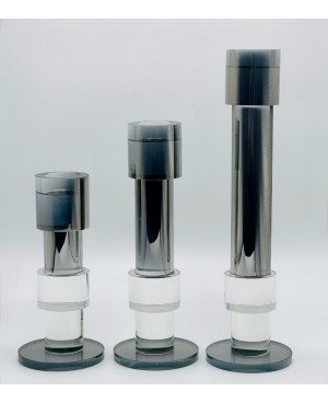  Set de 3 Bougeoirs en Cristal gris