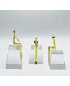 Ensemble de 3 Statuts femmes Assises en Cristal et Inox doré