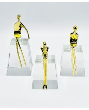 Ensemble de 3 Statuts femmes Assises en Cristal et Inox doré
