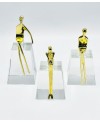 Ensemble de 3 Statuts femmes Assises en Cristal et Inox doré