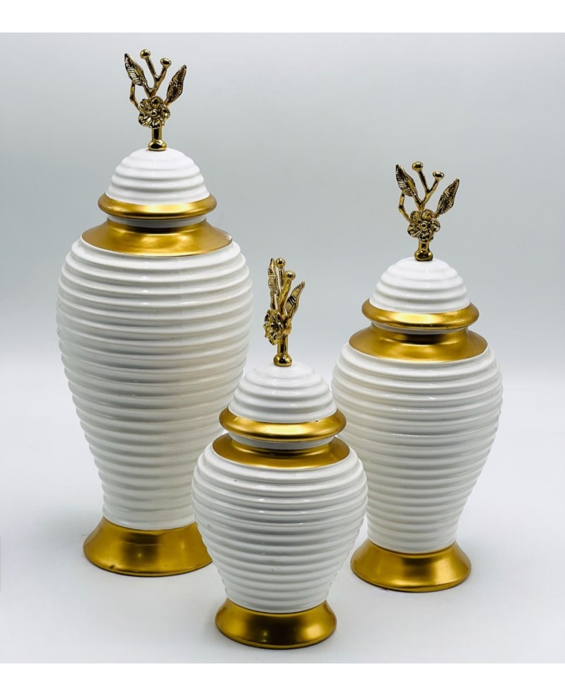 3 Vases Décoratifs Blanc et Doré