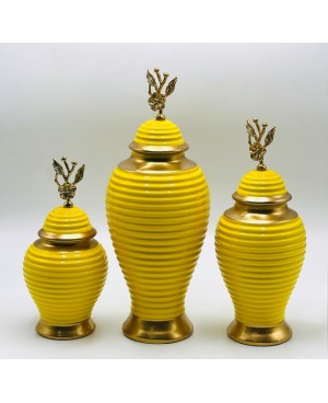  3 Vases Décoratifs Jaune et Doré
