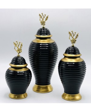  3 Vases Décoratifs Noir et Doré