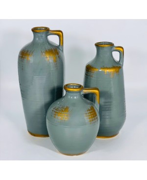  3 Vases Décoratifs Vert Gris