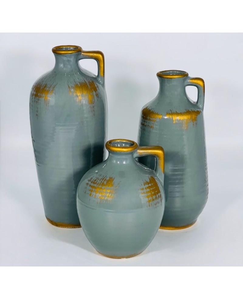 3 Vases Décoratifs Vert Gris