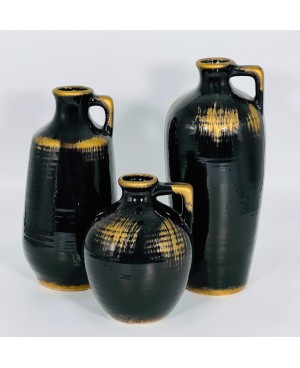  3 Vases Décoratifs Noir et Doré