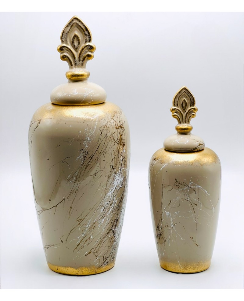 2 Vases Décoratifs Beige et Doré
