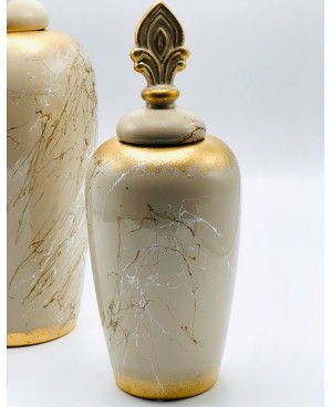2 Vases Décoratifs Beige et Doré