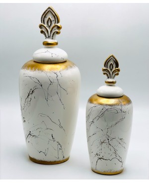  2 Vases Décoratifs Blanc et Doré