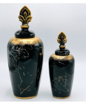  2 Vases Décoratifs Noir et Doré