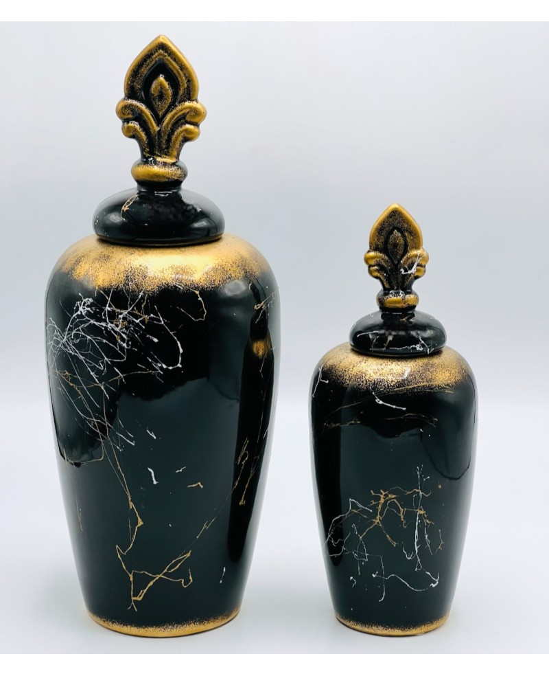 2 Vases Décoratifs Noir et Doré