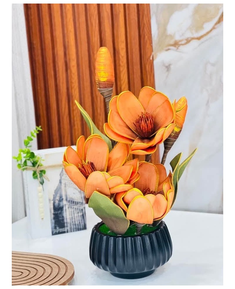 Plante Artificielle Magnolia avec pot - Orange
