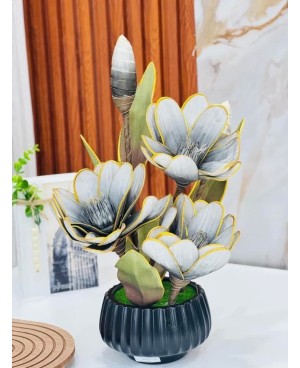  Plante Artificielle Magnolia avec Pot - Gris