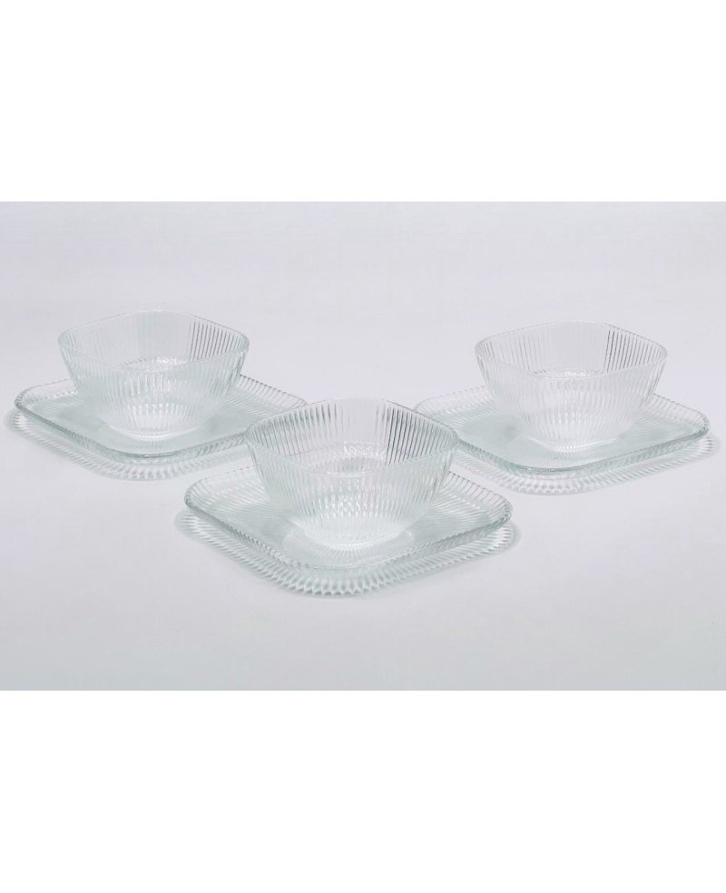 Coffret de 6 bols avec assiettes Strié
