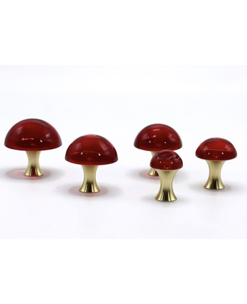 5 champignons en Cristal Rouge et Laiton 5 champignons en Cristal Rouge et Laiton