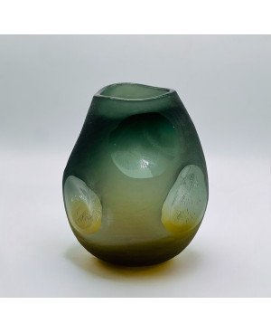  Vase en Verre Jaune et Bleu - GM