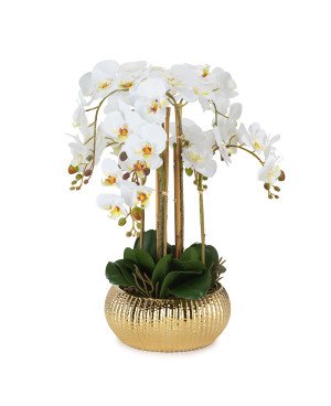  Orchidée Blanche Plante Artificielle avec pot Doré GM