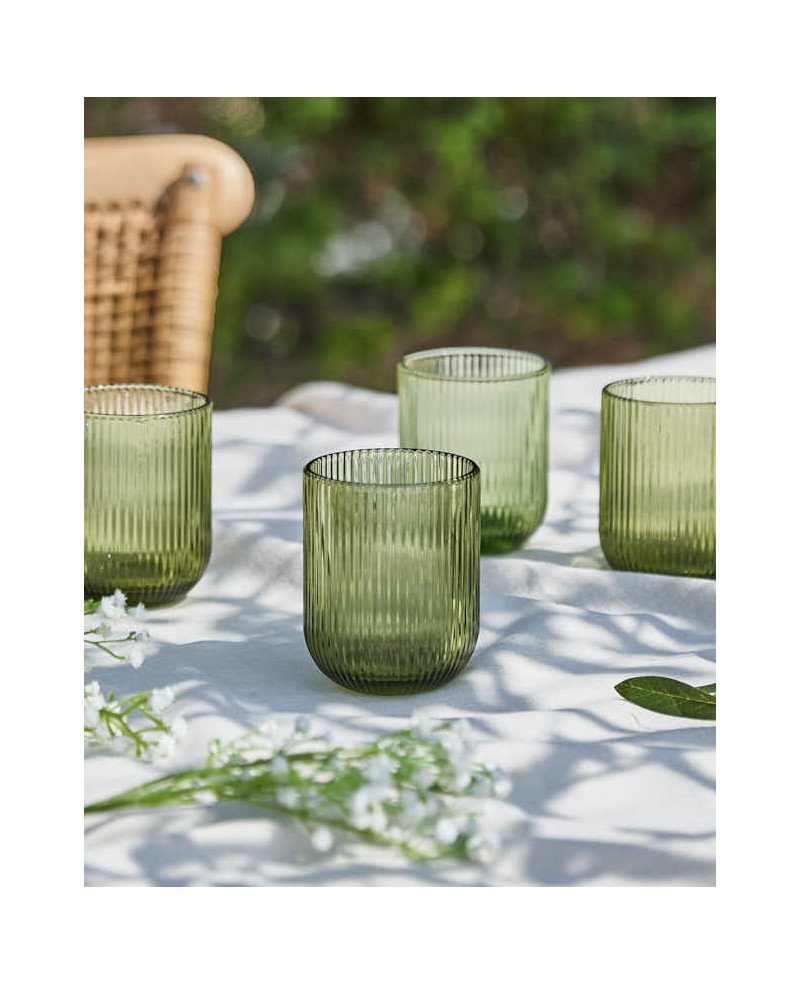 Coffret de 6 Verres à eau Striés - Vert