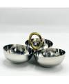 Presentoir de 3 Bols en Inox avec manche dorée MM