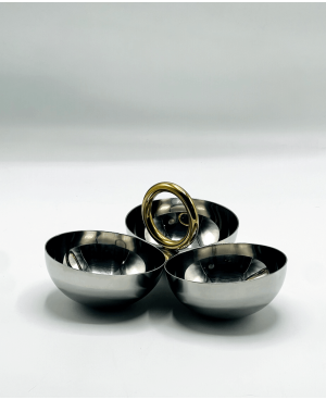 Presentoir de 3 Bols en Inox avec manche dorée MM