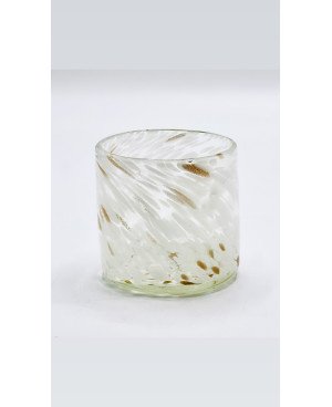  Vase en Verre Soufflé Blanc et Doré - 10cm