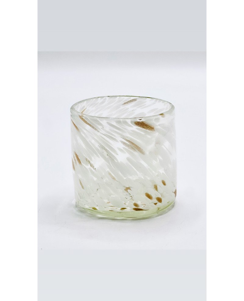 Vase en Verre Soufflé Blanc et Doré - 10cm