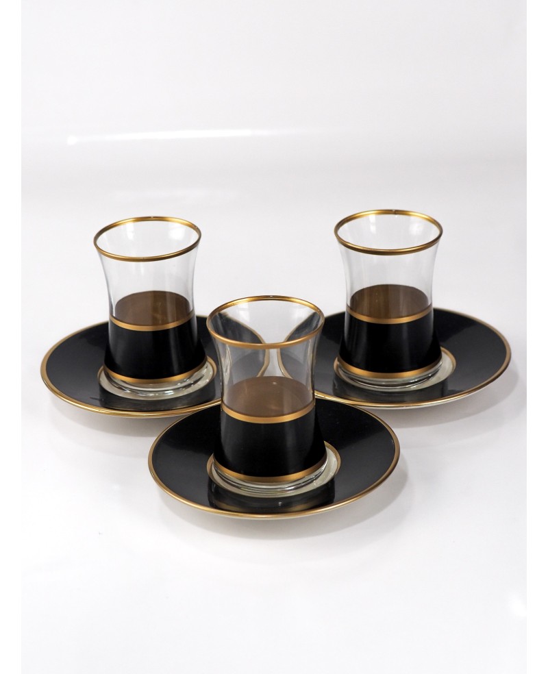 Coffret de 6 Tasses de Thé Noir et Doré