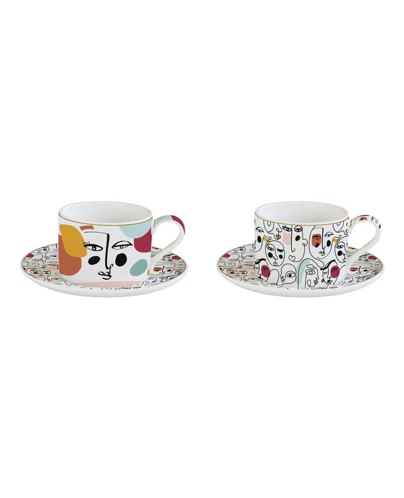 Coffret de 2 Tasses à Thé avec Sous Tasses - VISAGE