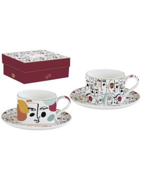Coffret de 2 Tasses à Thé avec Sous Tasses - VISAGE