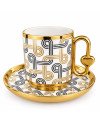 Set de 6 tasses à café avec sous tasses doré