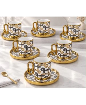 Set de 6 tasses à café avec sous tasses doré
