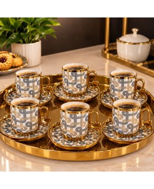 Set de 6 tasses à café avec sous tasses doré