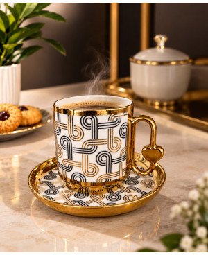 Set de 6 tasses à café avec sous tasses doré