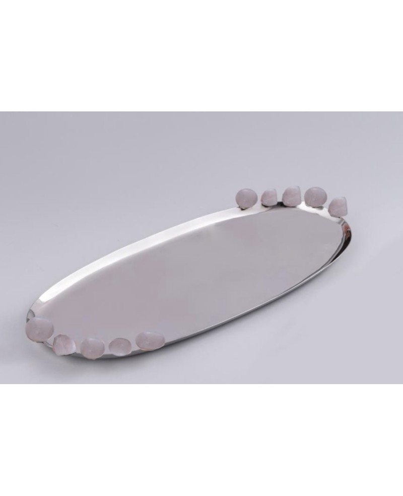 Plateau Ovale Galets Roses 42x18cm