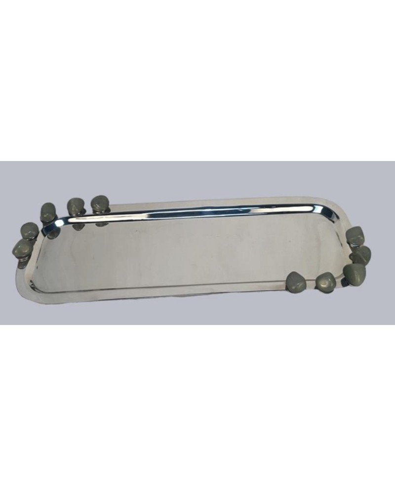 Plateau Rectangulaire Galets Verts 57cm