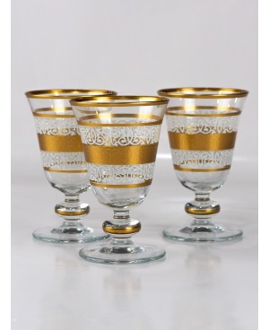  Set de 6 Verres à Pied Décoré Gold et Blanc