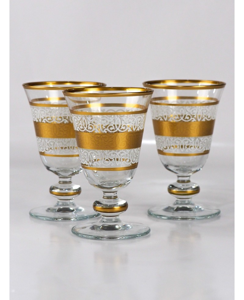 Set de 6 Verres à Pied Décoré Gold et Blanc