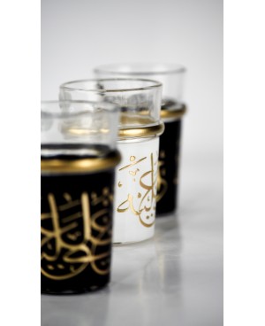 Set de 6 Verres à Thé en Calligraphie Noir, Blanc et Doré