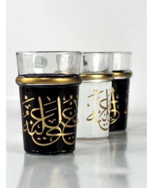  Set de 6 Verres à Thé en Calligraphie Noir, Blanc et Doré