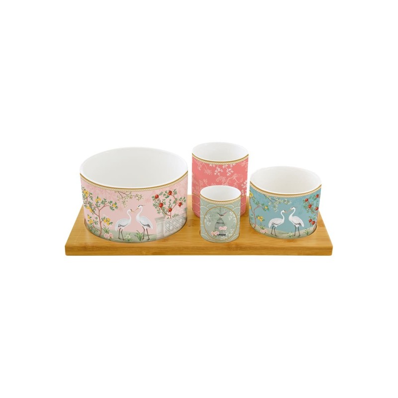 Set De 4 Coupelles En Porcelaine Et Bambou Jardin De Reves